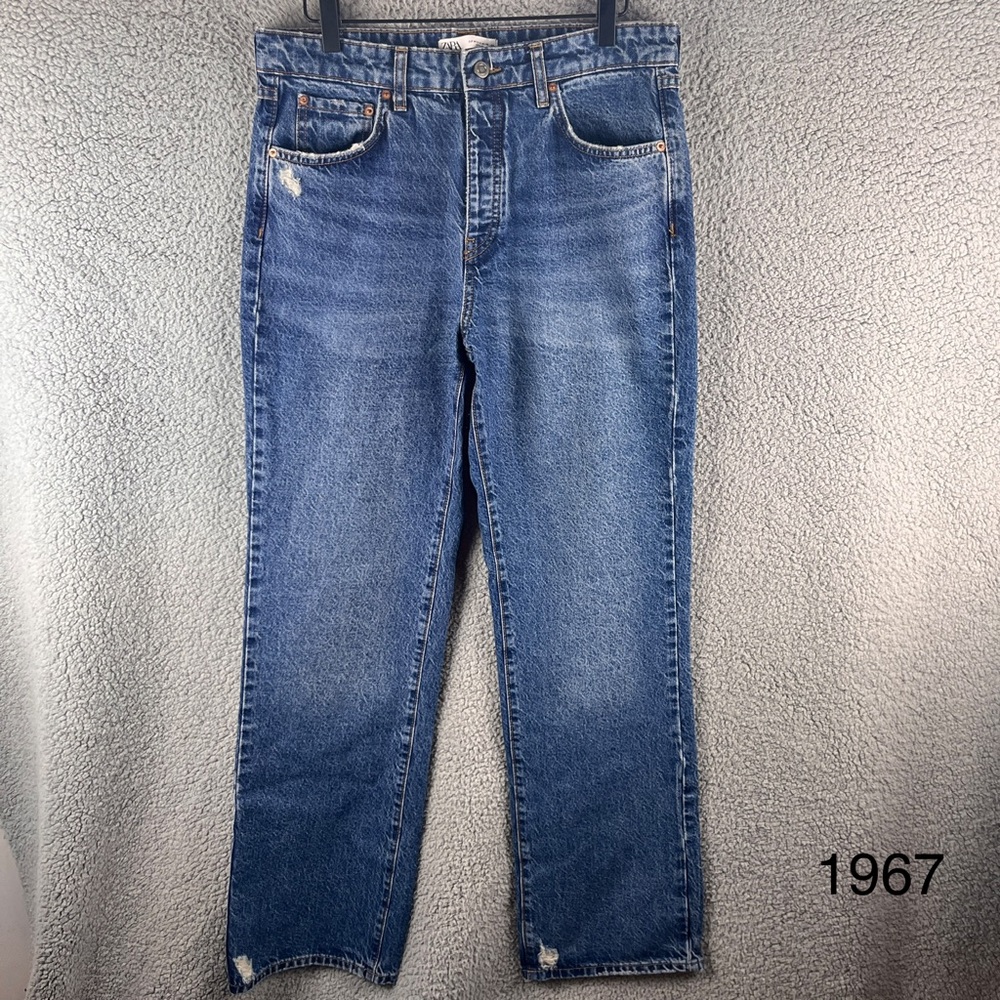 Zara Women’s Buttonfly Blue Straight-Leg High-rise Jeans Size 8 NWT